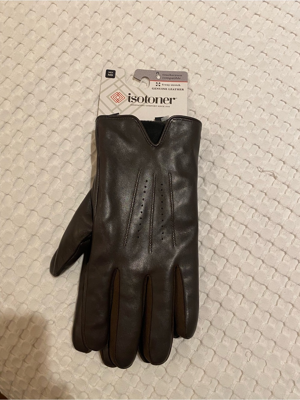 isotoner Men's Genuine Leather Dress Gloves - Dark Brown